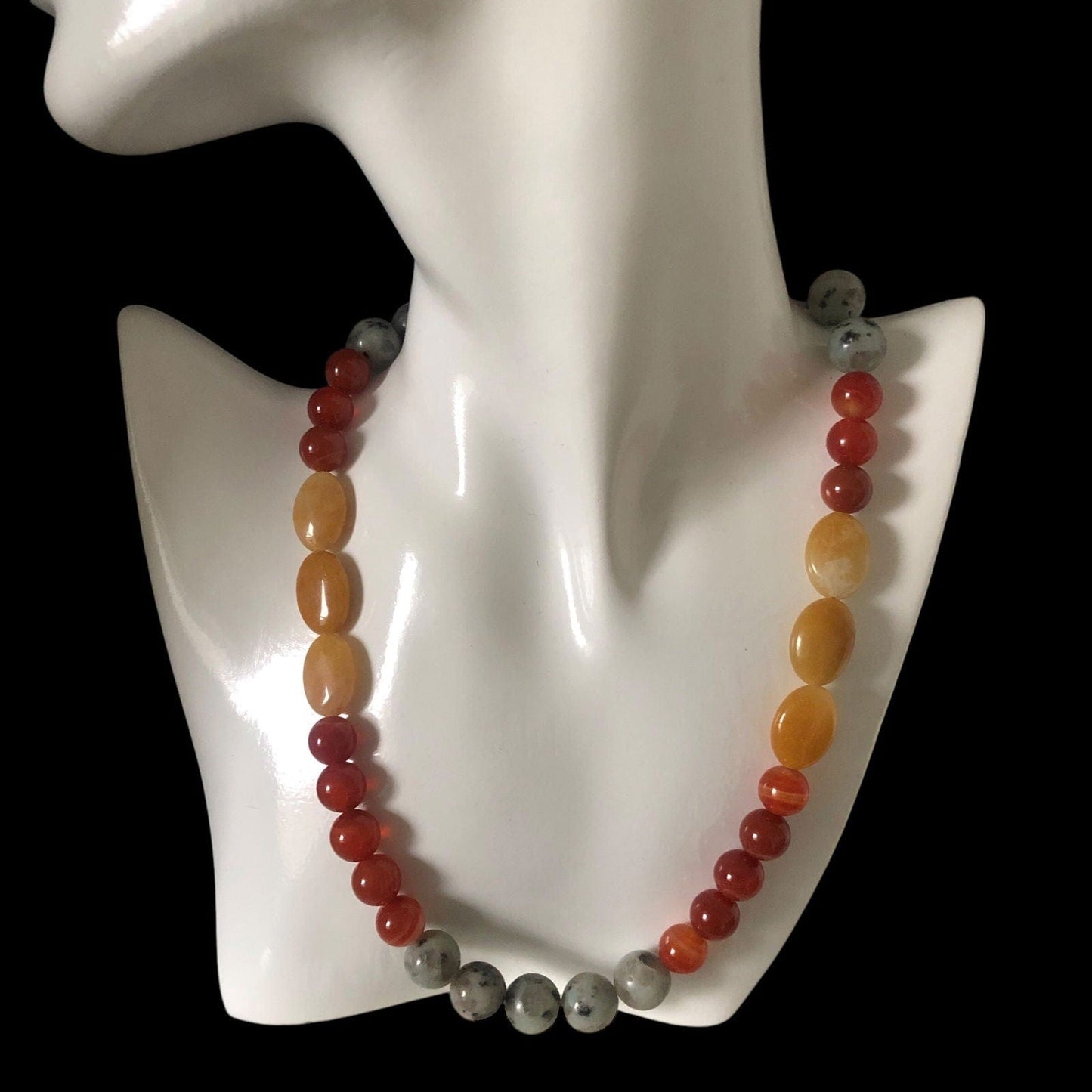 Natural Orange Calcite, Kiwi Jasper and Red Carnelian Beaded Necklace Silver Chamber Jewellery Store