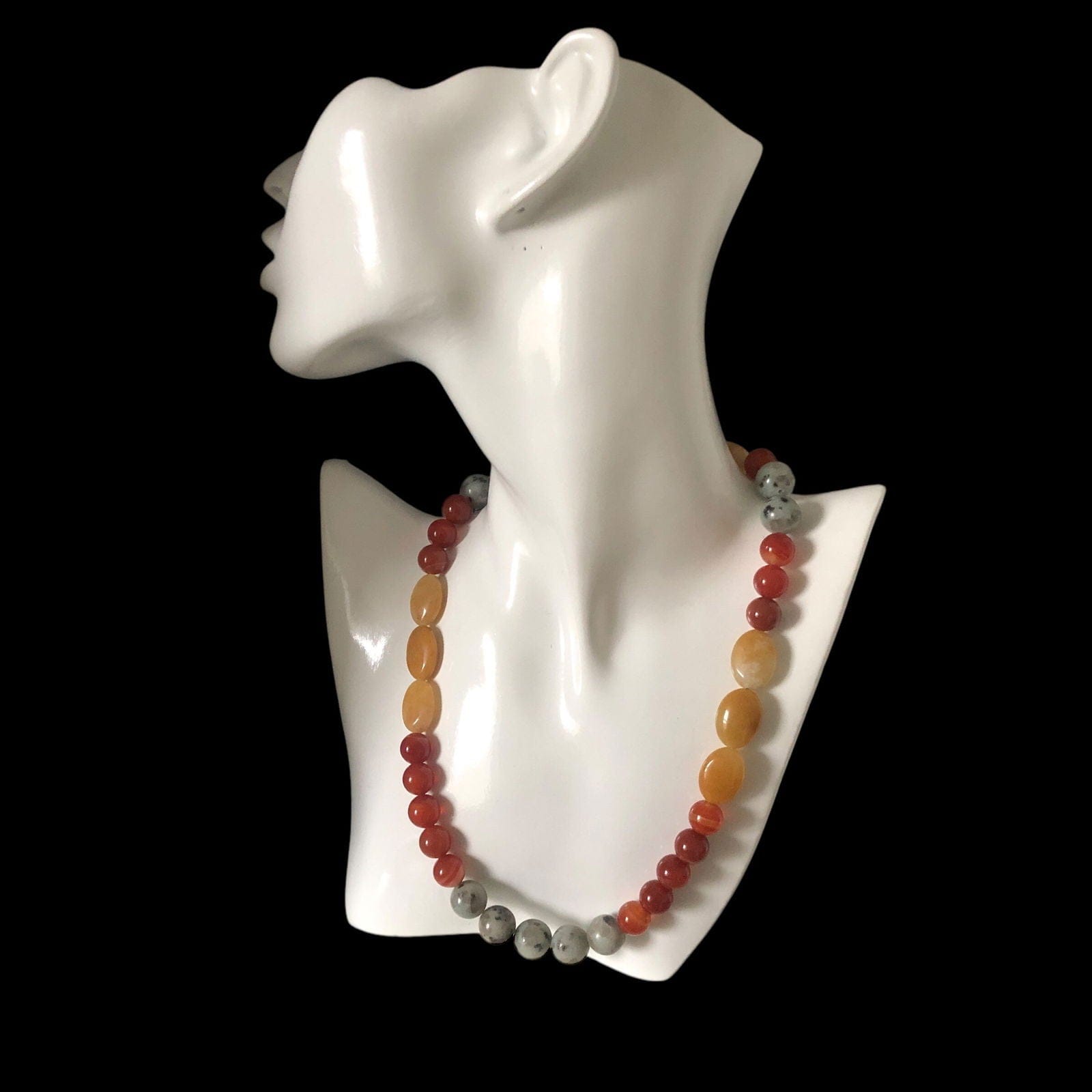 Natural Orange Calcite, Kiwi Jasper and Red Carnelian Beaded Necklace Silver Chamber Jewellery Store