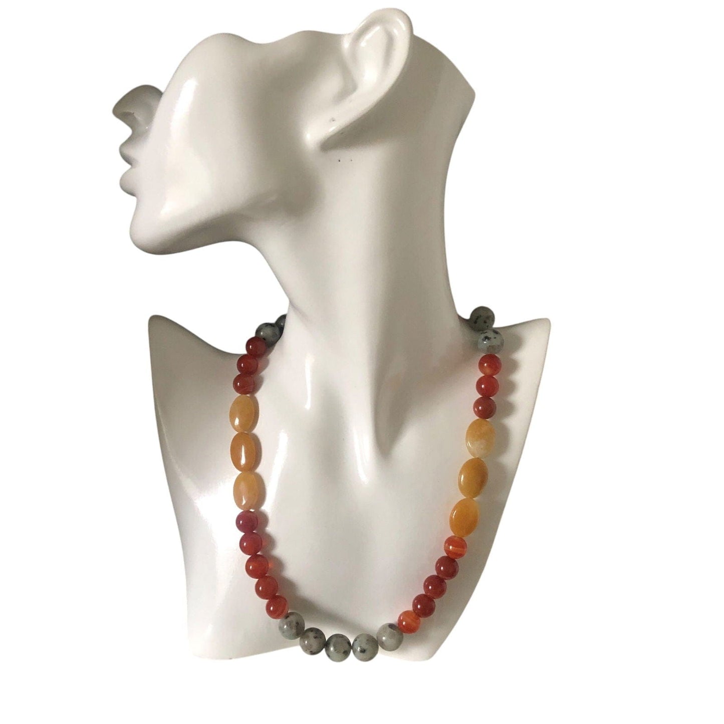 Natural Orange Calcite, Kiwi Jasper and Red Carnelian Beaded Necklace Silver Chamber Jewellery Store