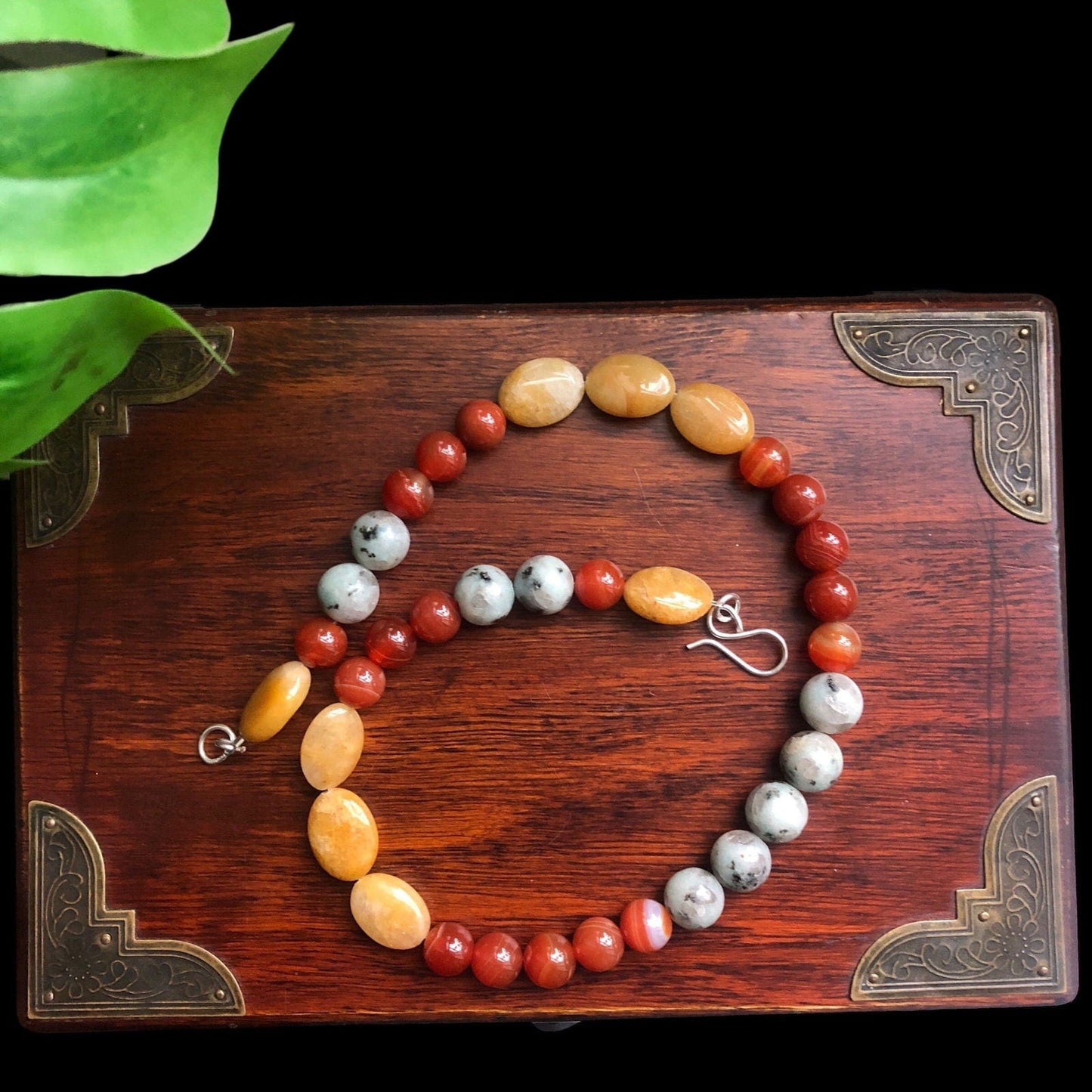 Natural Orange Calcite, Kiwi Jasper and Red Carnelian Beaded Necklace Silver Chamber Jewellery Store