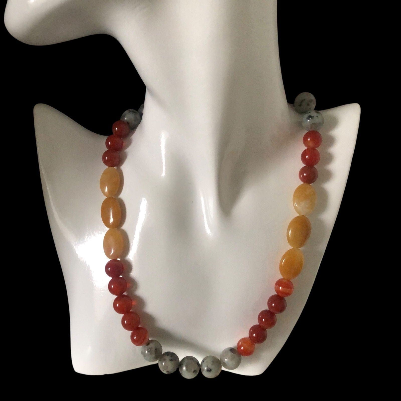 Natural Orange Calcite, Kiwi Jasper and Red Carnelian Beaded Necklace Silver Chamber Jewellery Store