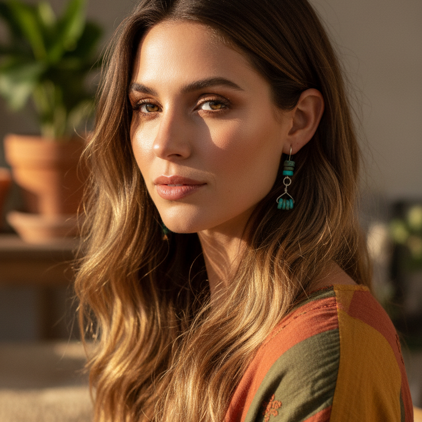 Natural Turquoise 925 Silver Dangle Earrings