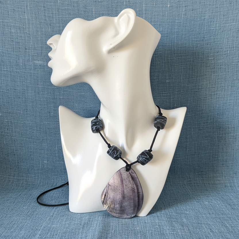 Statement Mother of Pearl Drop Pendant with Gotland Glass Beads