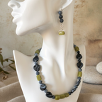 Frost Cracked Agates and Olive Jade 925 Silver Dangle Earrings - Silver Chamber Jewellery Store