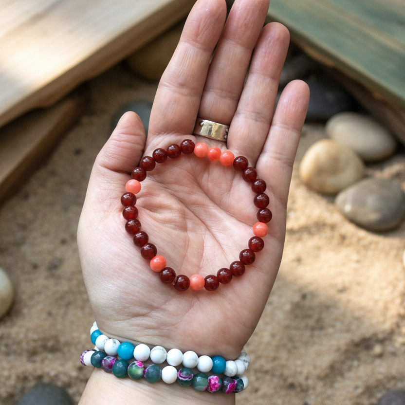 Orange Jade and Carnelian Beaded Bracelet