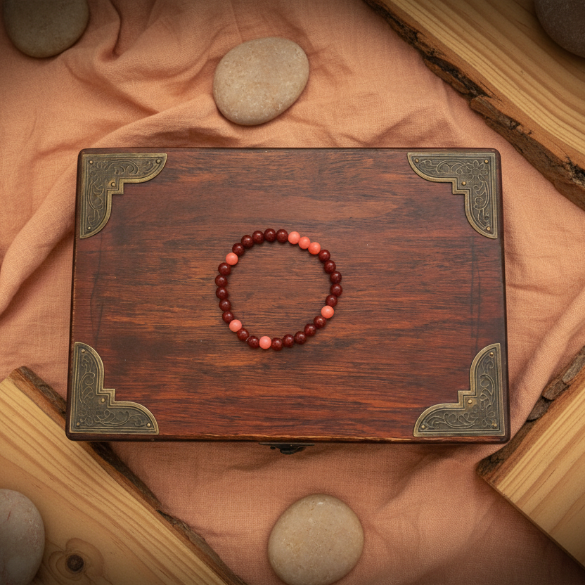 Orange jade and carnelian beaded bracelet