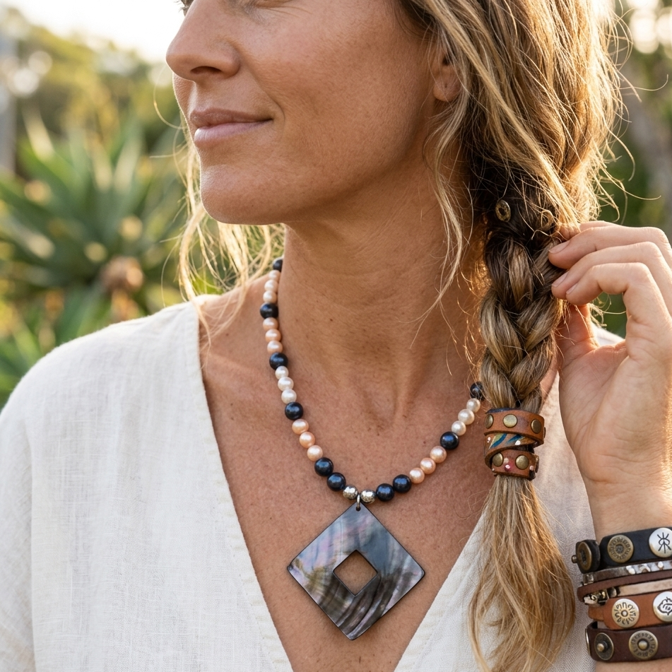 Pearls and Mother Of Pearl Pendant Necklace - Silver Chamber Jewellery Store