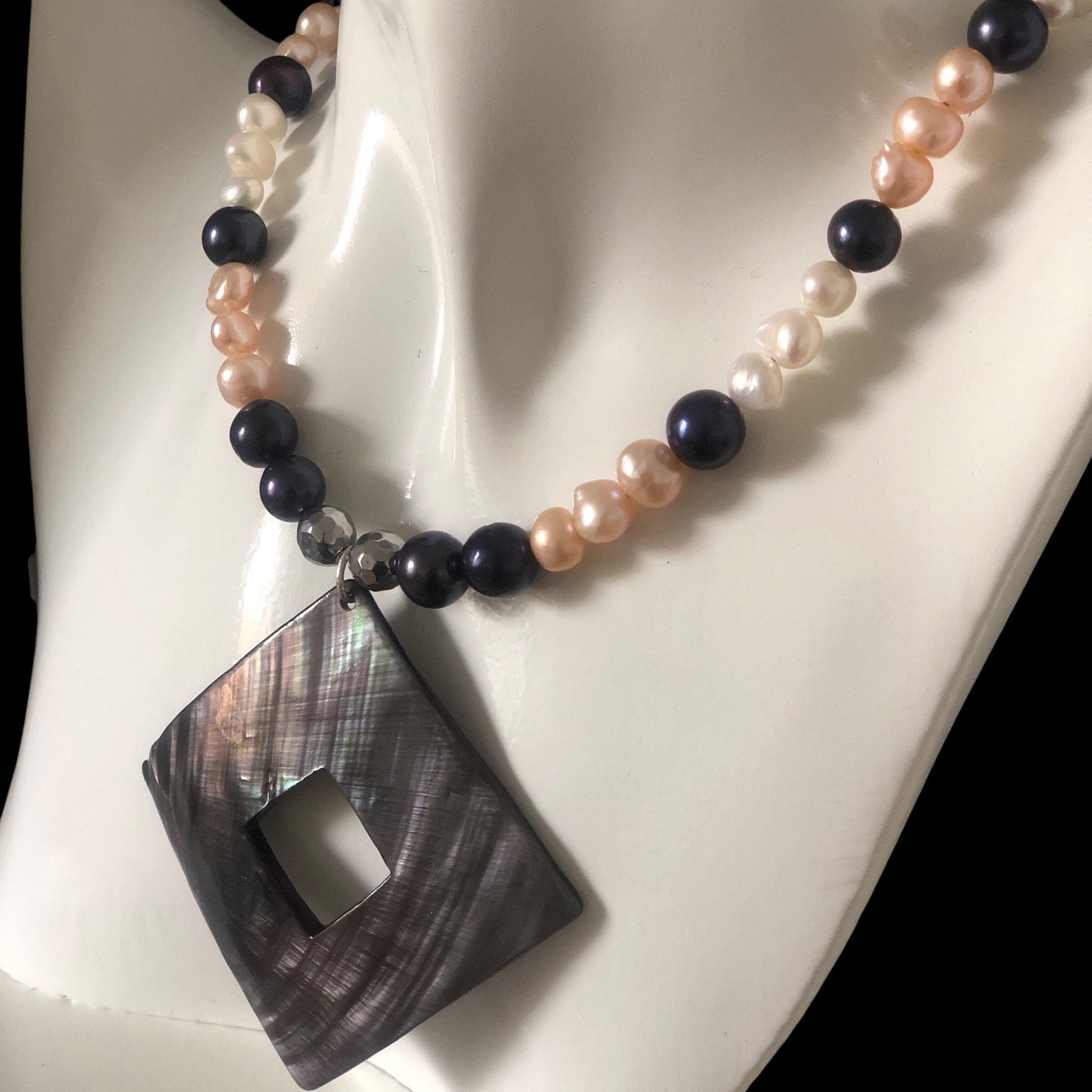 Pearls and Mother Of Pearl Pendant Necklace Silver Chamber Jewellery Store