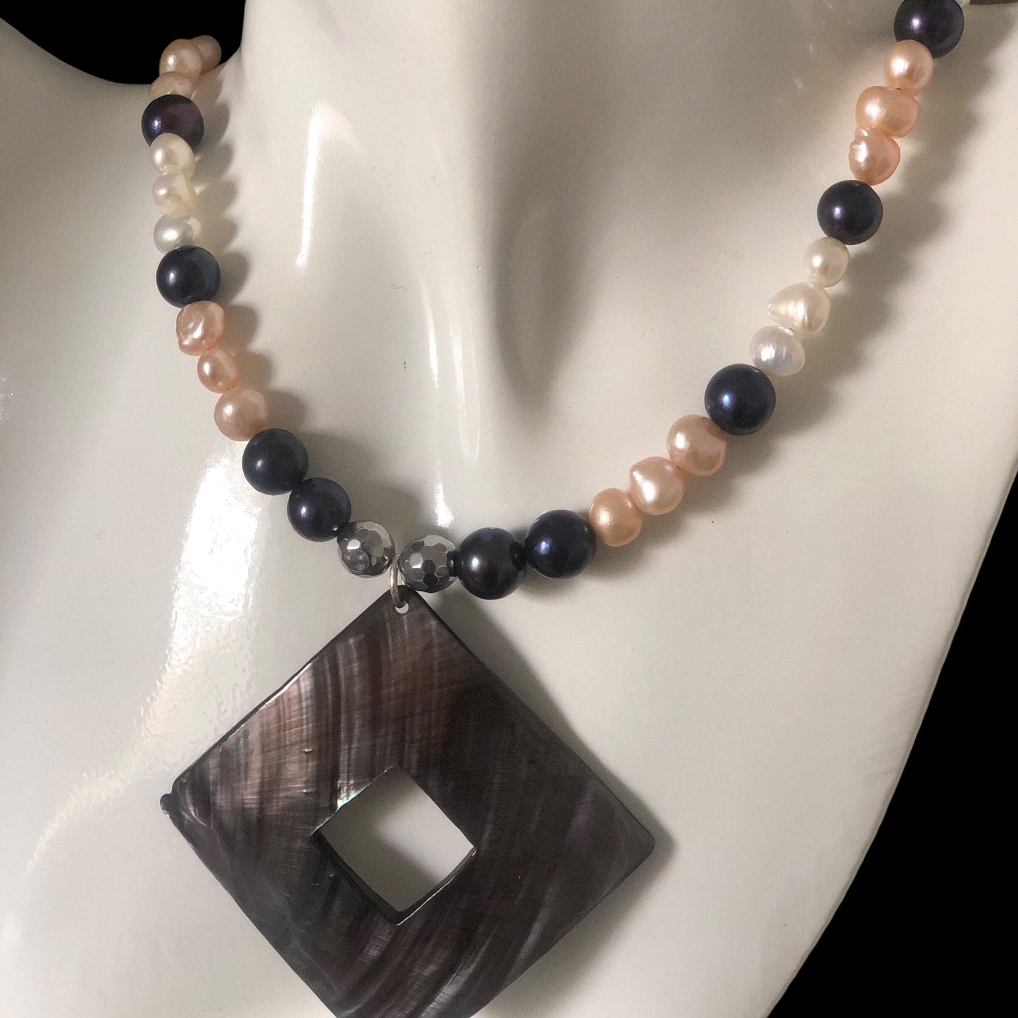 Pearls and Mother Of Pearl Pendant Necklace Silver Chamber Jewellery Store