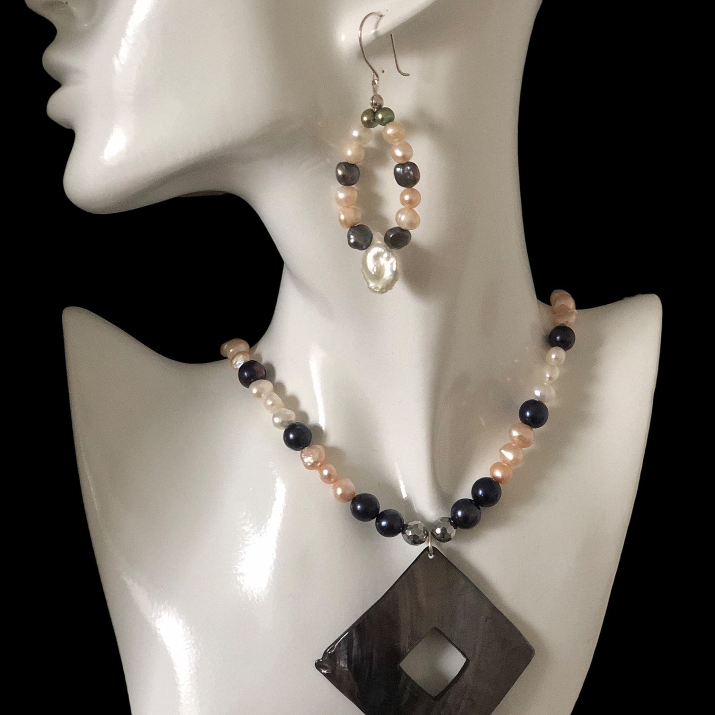 Pearls and Mother Of Pearl Pendant Necklace Silver Chamber Jewellery Store