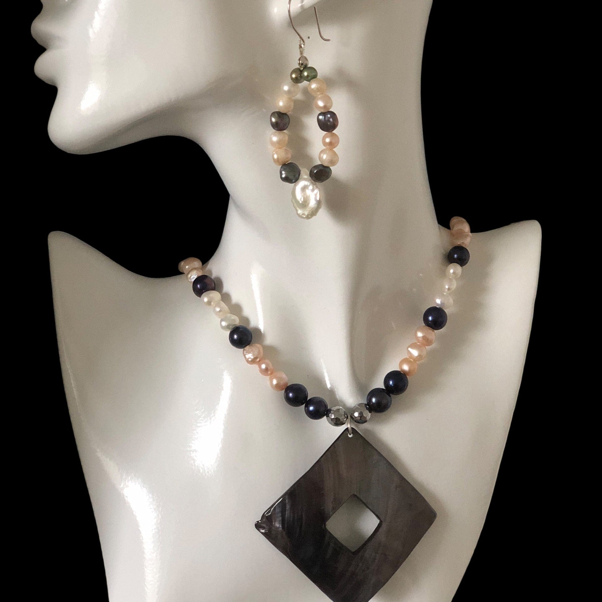 Pearls and Mother Of Pearl Pendant Necklace Silver Chamber Jewellery Store