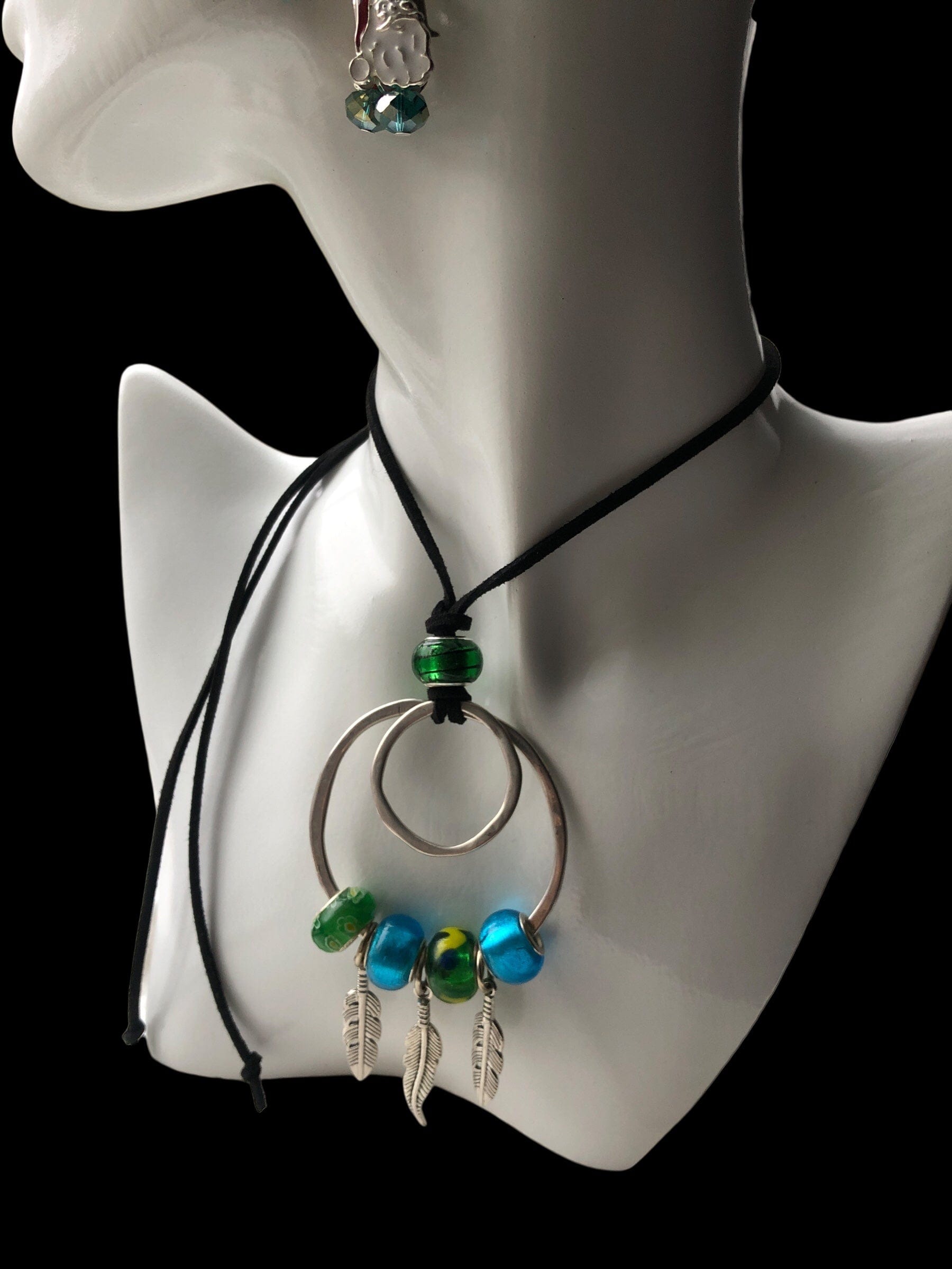 Pendant Necklaces with Blue and Green Glass Charms Silver Chamber Jewellery Store