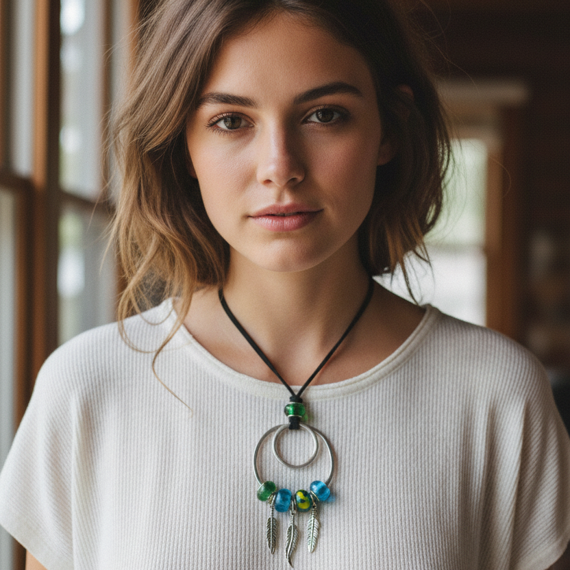 Pendant Necklaces with Blue and Green Glass Charms