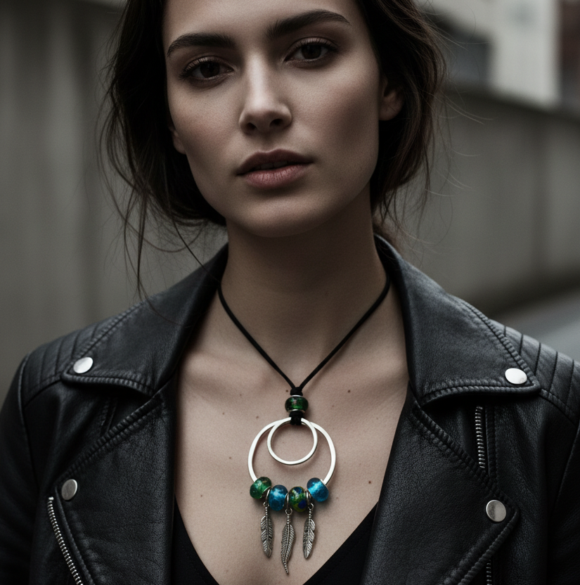 Pendant Necklaces with Blue and Green Glass Charms