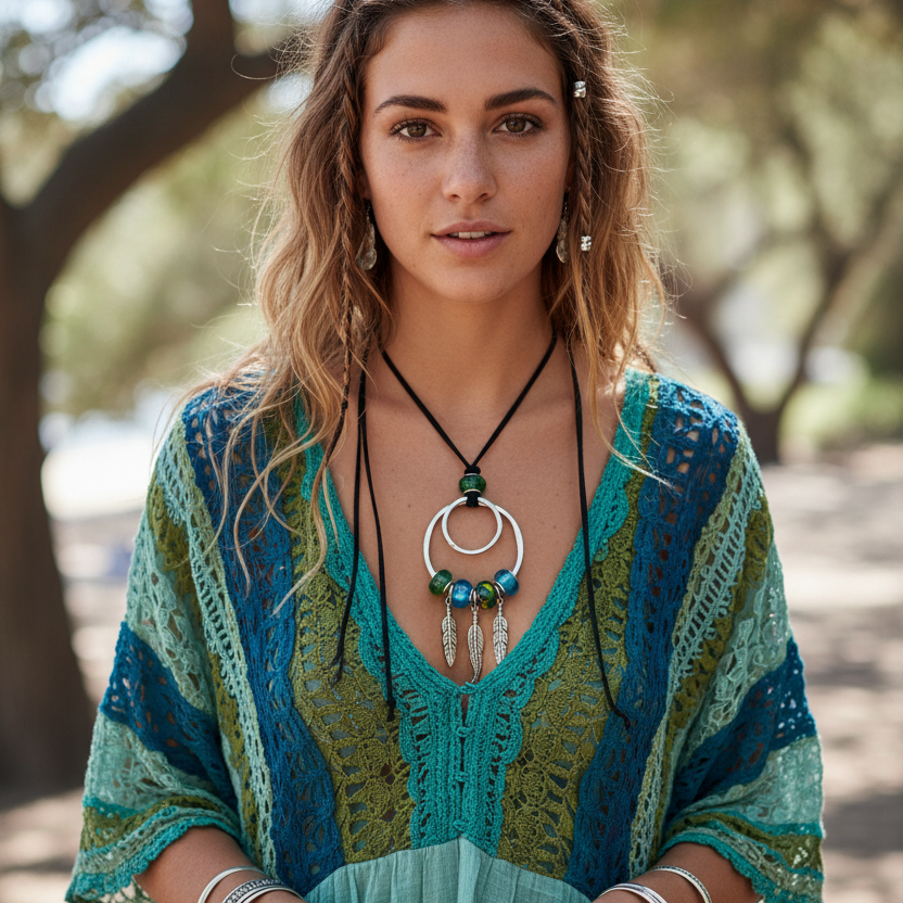 Pendant Necklaces with Blue and Green Glass Charms