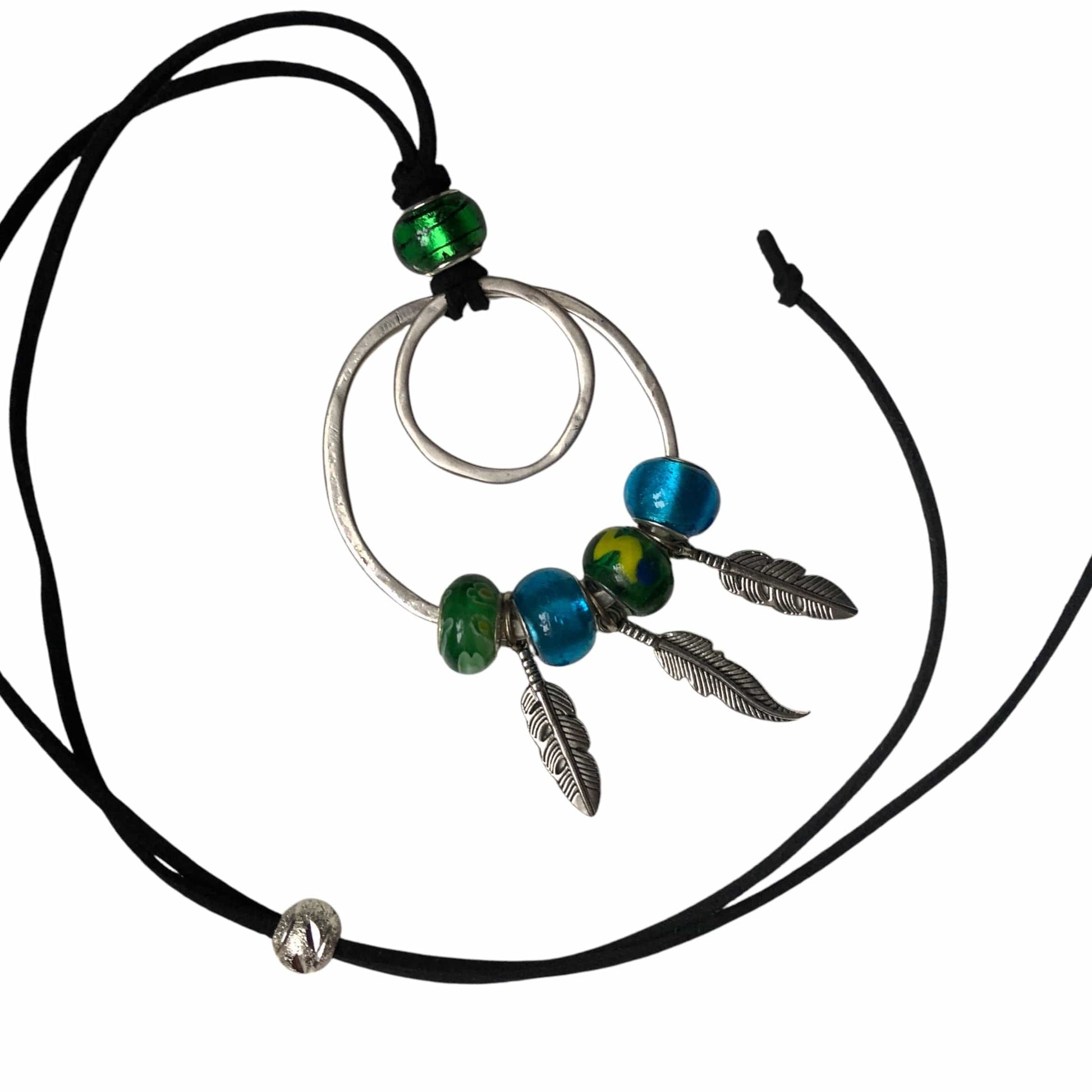 Pendant Necklaces with Blue and Green Glass Charms Silver Chamber Jewellery Store