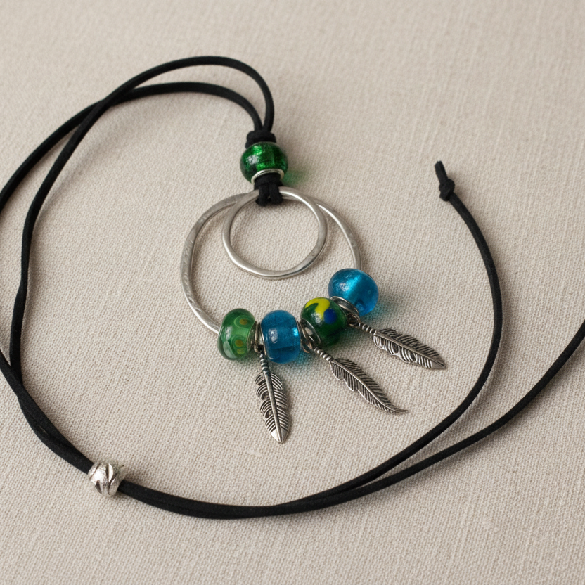 Pendant Necklaces with Blue and Green Glass Charms