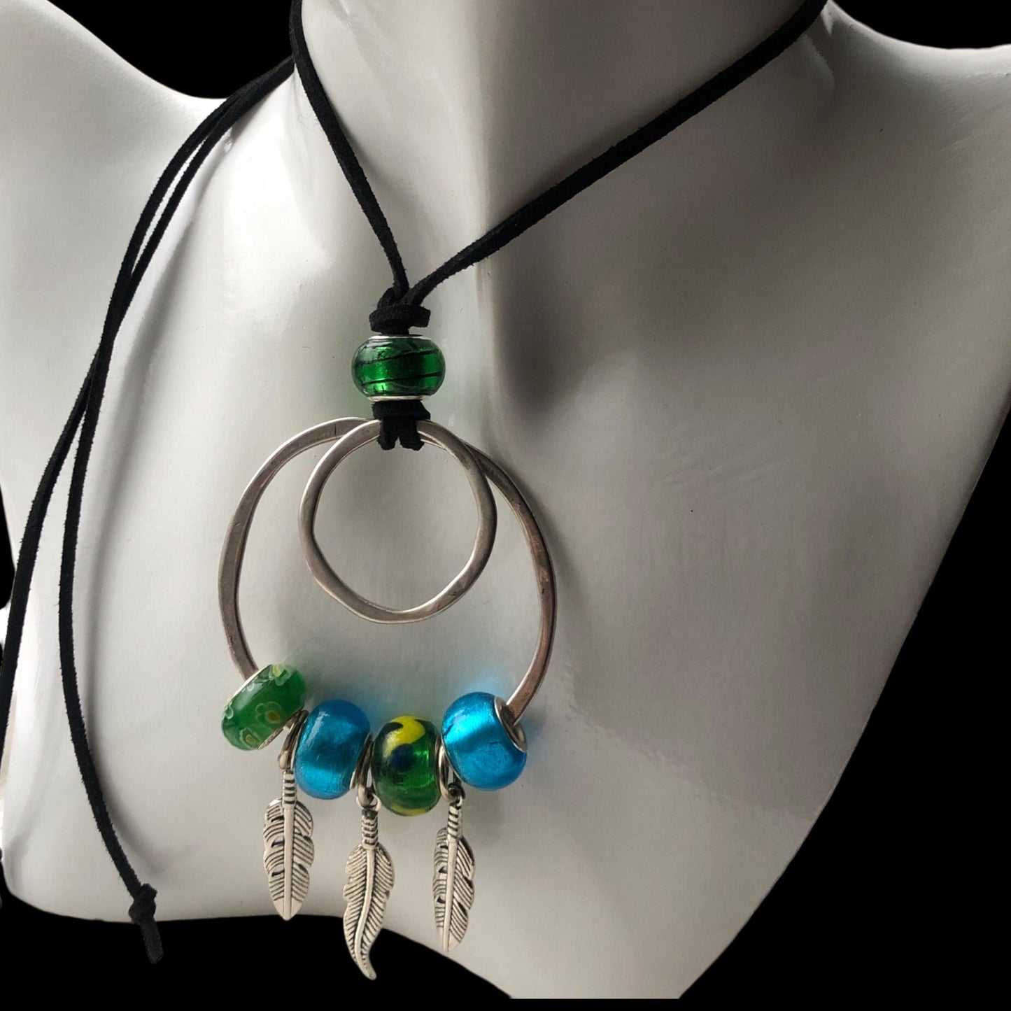 Pendant Necklaces with Blue and Green Glass Charms Silver Chamber Jewellery Store