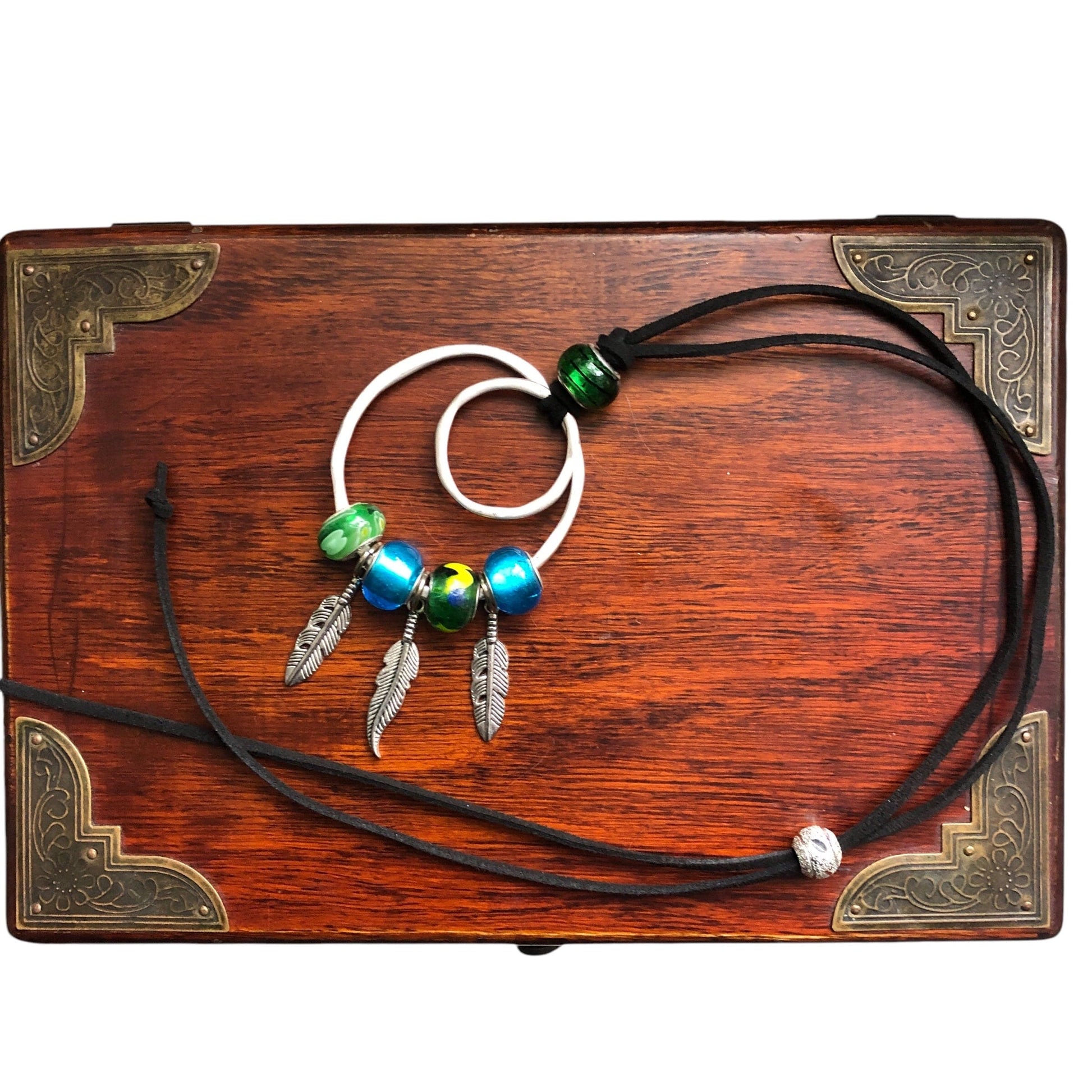 Pendant Necklaces with Blue and Green Glass Charms Silver Chamber Jewellery Store