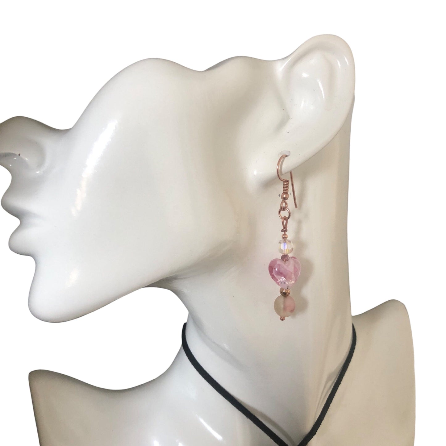 Pink Glass Hearts Rose Gold Earrings Silver Chamber Jewellery Store