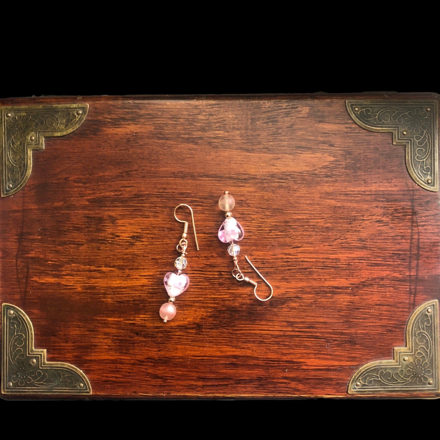 Pink Glass Hearts Rose Gold Earrings Silver Chamber Jewellery Store