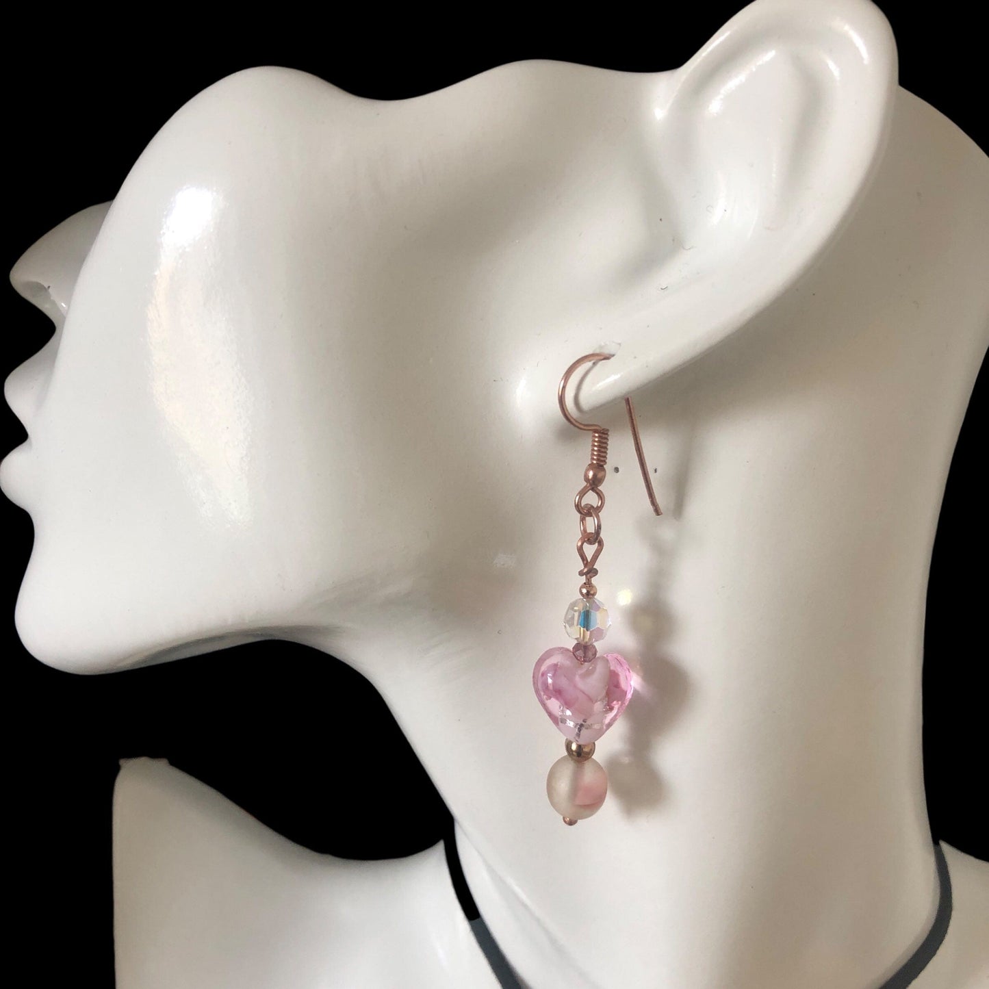 Pink Glass Hearts Rose Gold Earrings Silver Chamber Jewellery Store