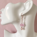 Pink Glass Hearts Rose Gold Earrings