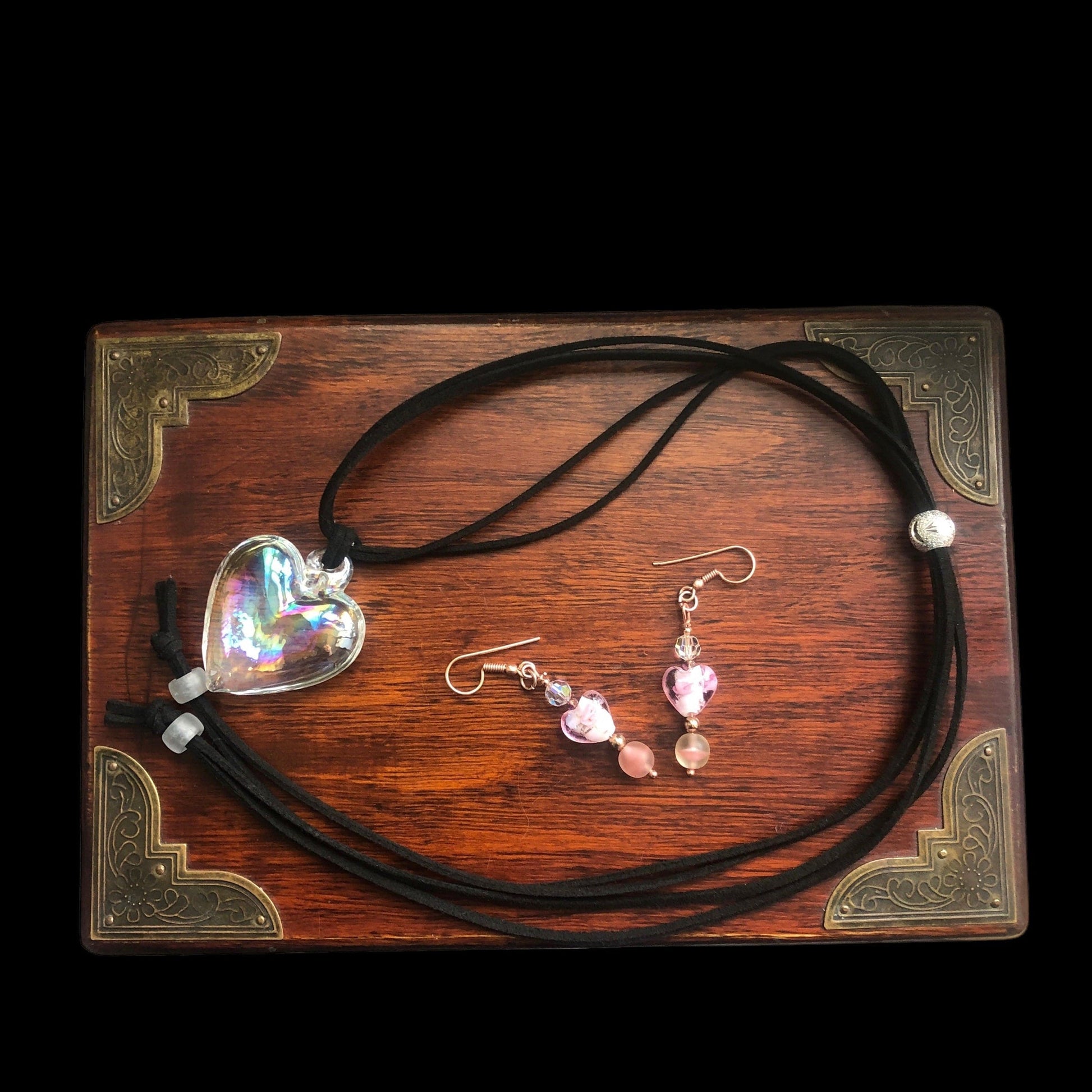 Pink Glass Hearts Rose Gold Earrings Silver Chamber Jewellery Store