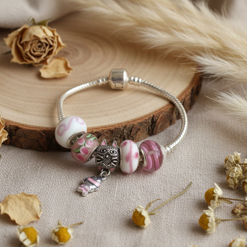 Pink Lampwork Charm Bracelet Silver Chamber Jewellery Store