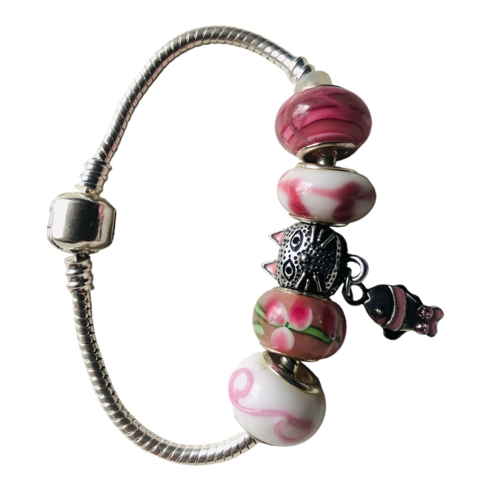 Pink Lampwork Charm Bracelet Silver Chamber Jewellery Store
