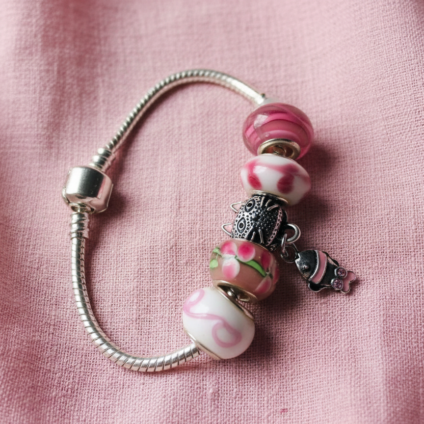 Pink Lampwork Charm Bracelet
