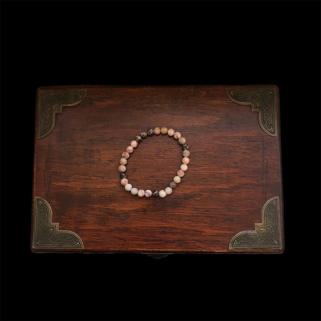 Pink Stripe and Leopard Skin Jasper Beaded Bracelet Silver Chamber Jewellery Store