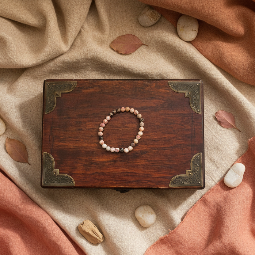 Pink stripe and leopard skin jasper beaded bracelet