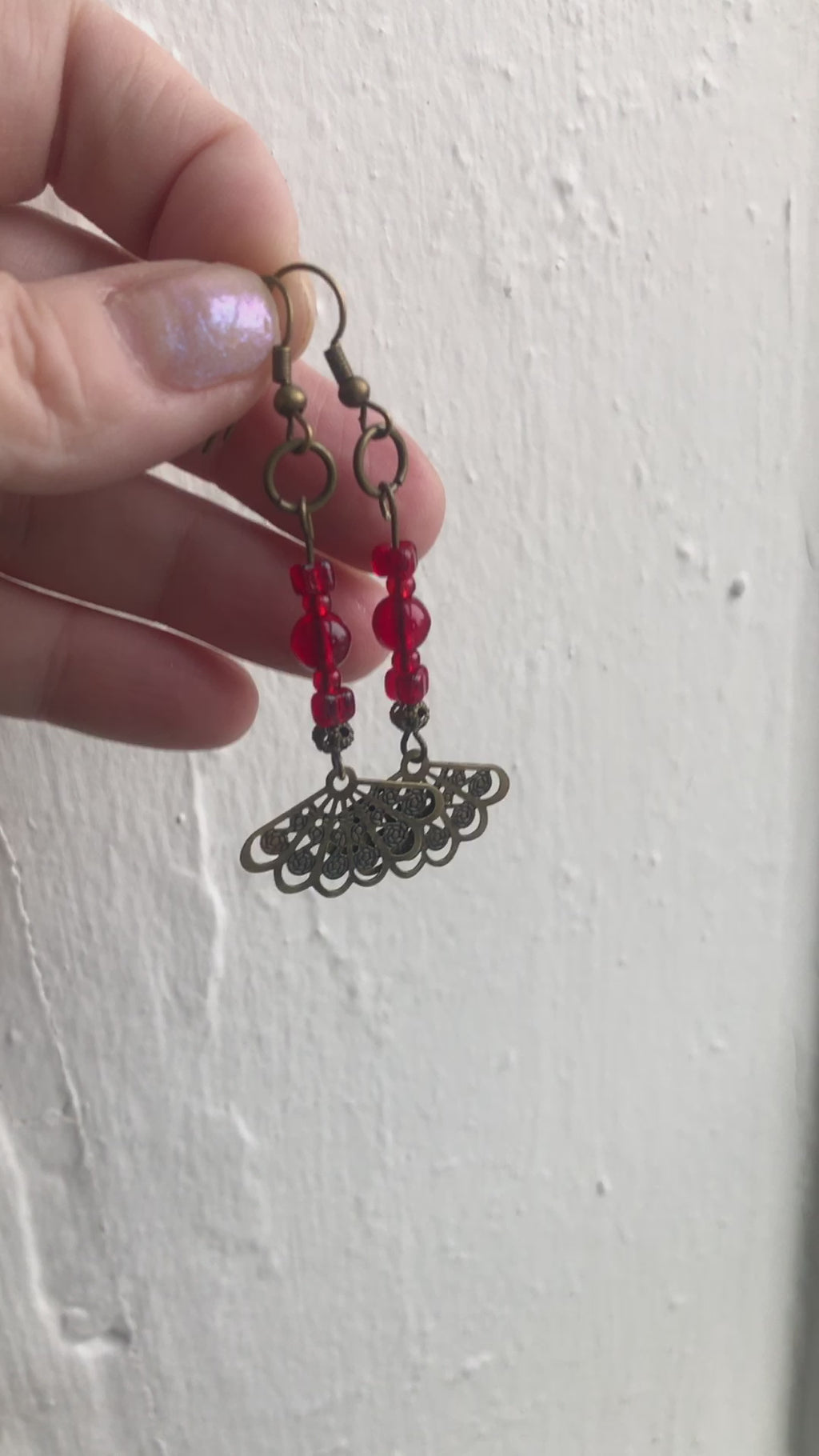 Antique Bronze Red Glass Earrings