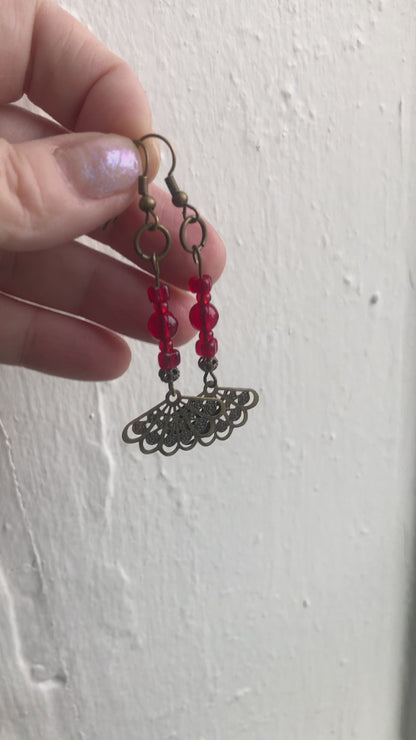 Antique Bronze Red Glass Earrings