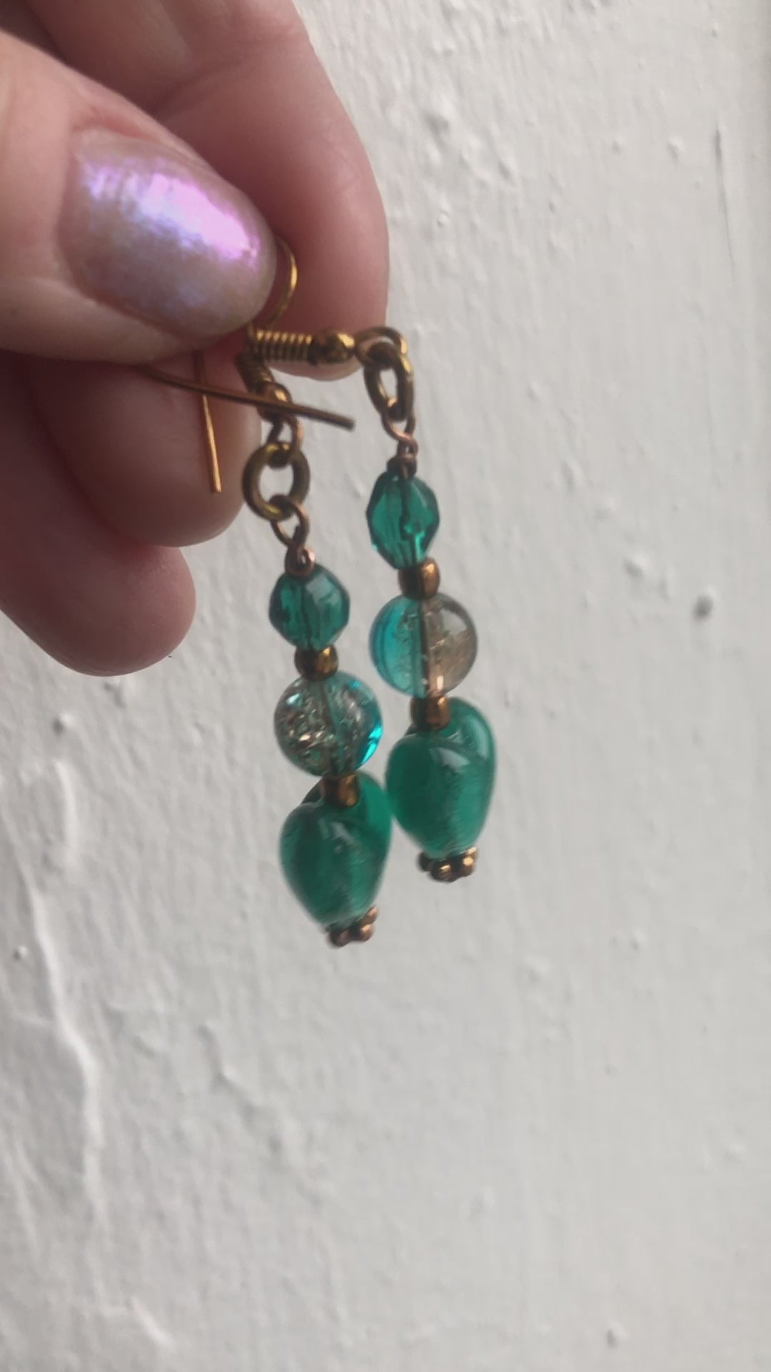 Turquoise Glass Hearts Dangle Earrings