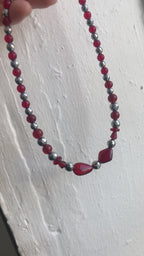 Red Glass and Hematite Beaded Necklace