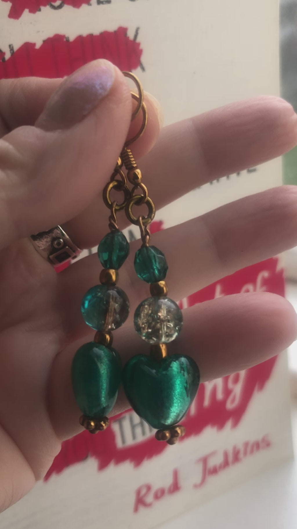 Turquoise Glass Hearts Dangle Earrings
