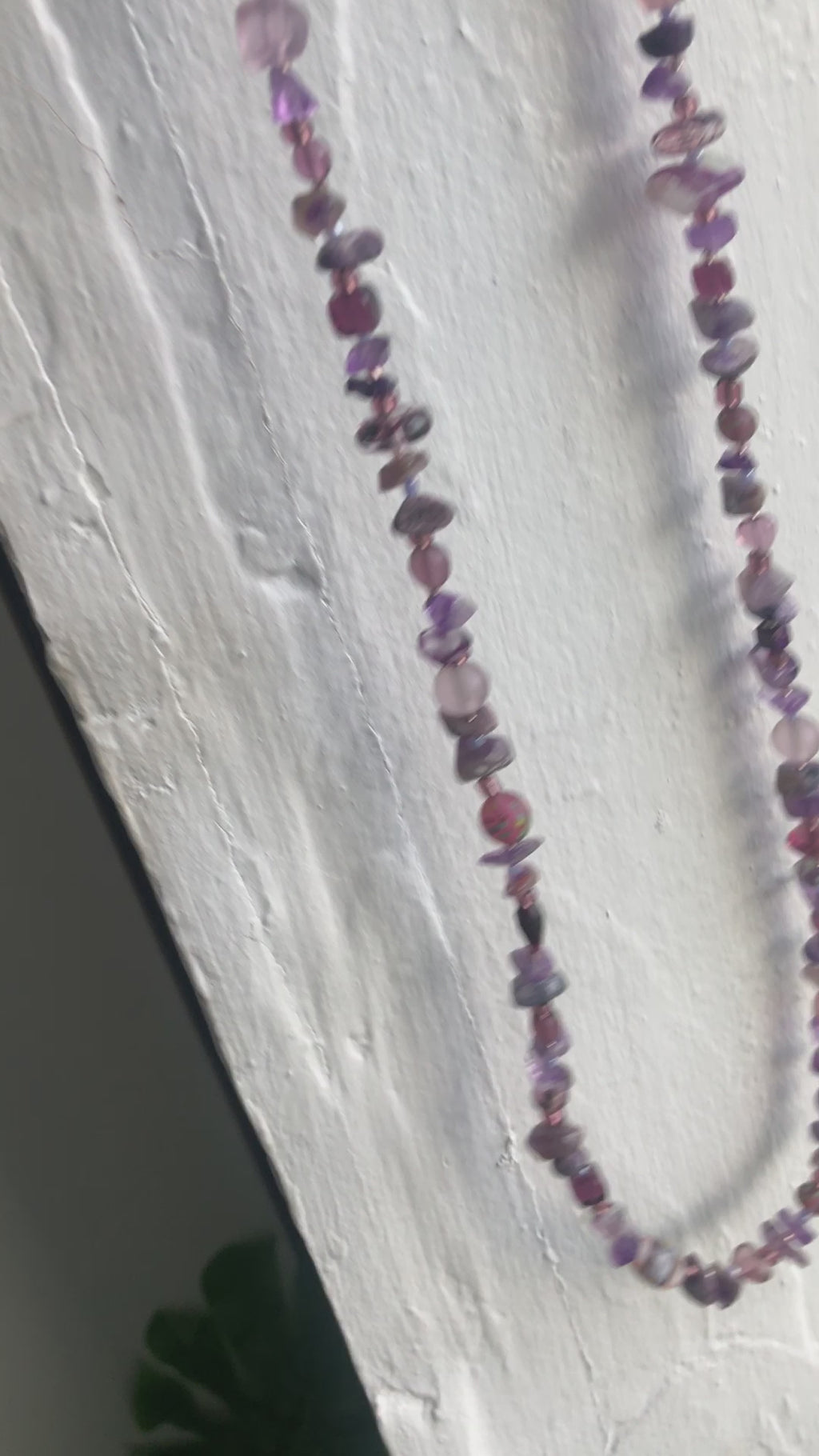 Purple Stones and Glass Beaded Long Necklace