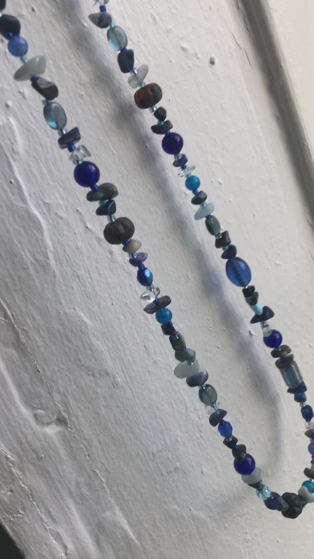 Blue Stones and Glass Beaded Long Necklace