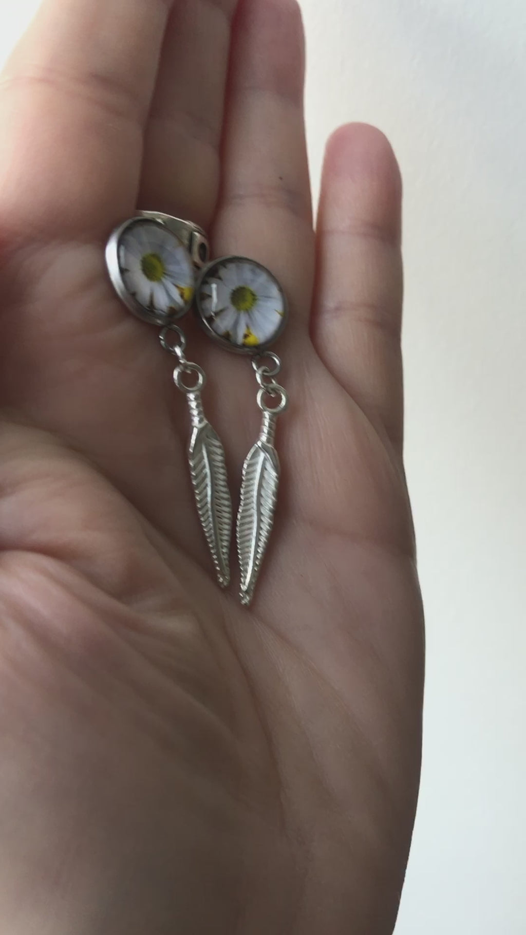 Daisies and Feathers Silver Plated Stud Earrings