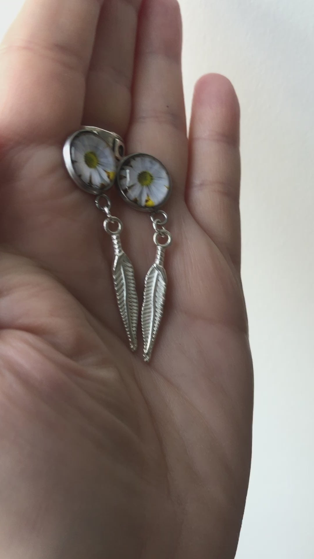 Daisies and Feathers Silver Plated Stud Earrings