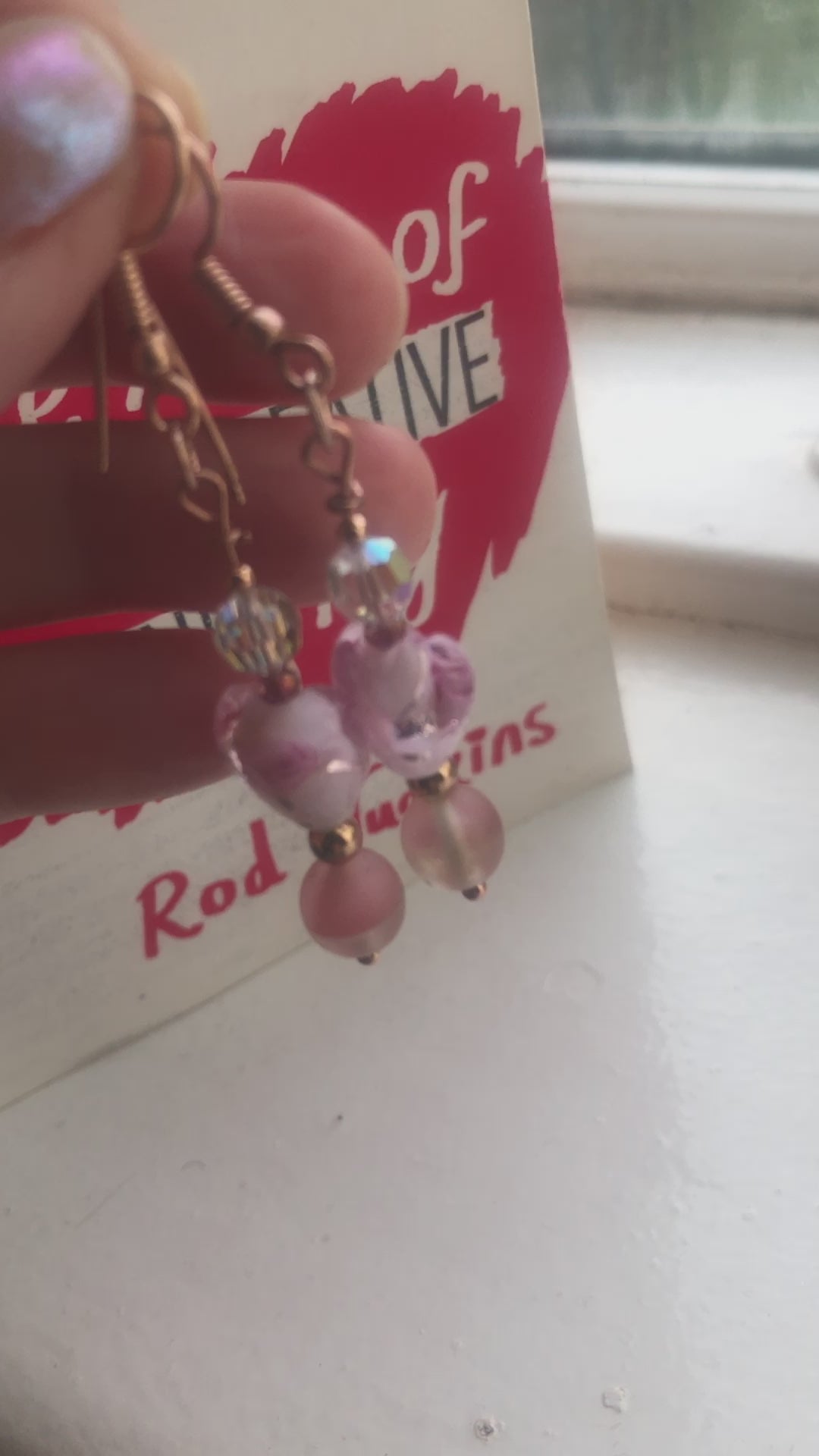 Pink Glass Hearts Rose Gold Earrings