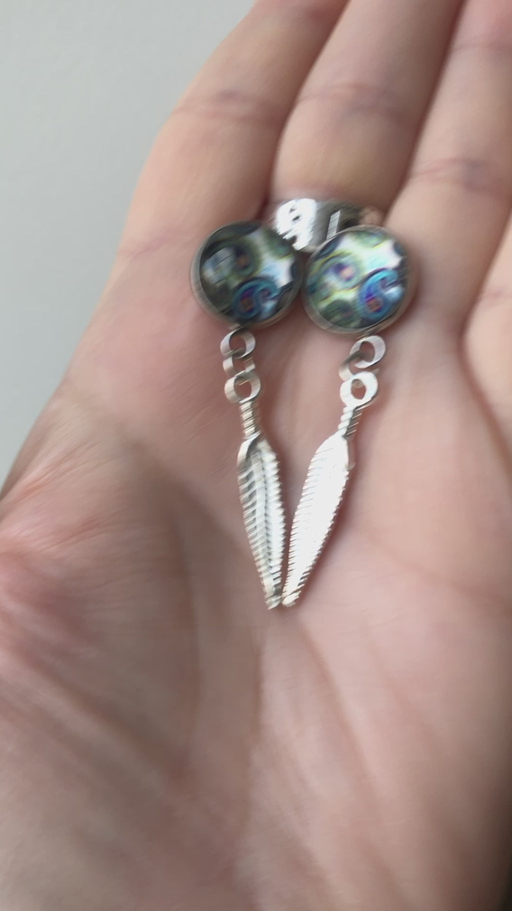 Paisley and Feathers Silver plated Stud Earrings - White