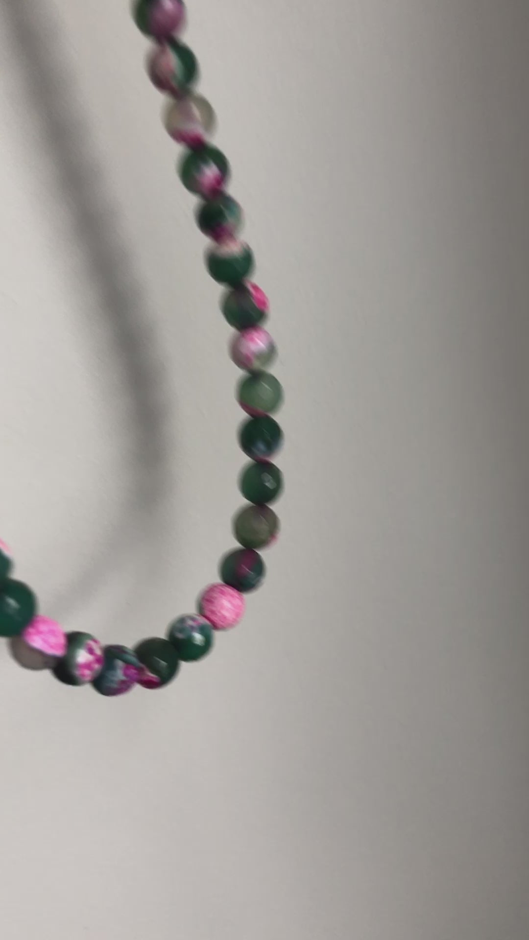 Pink and Green Agate & 925 Silver Beaded Necklace