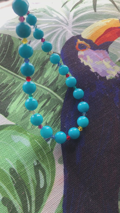 Blue Quartz and Swarovski Crystals Beaded Necklace