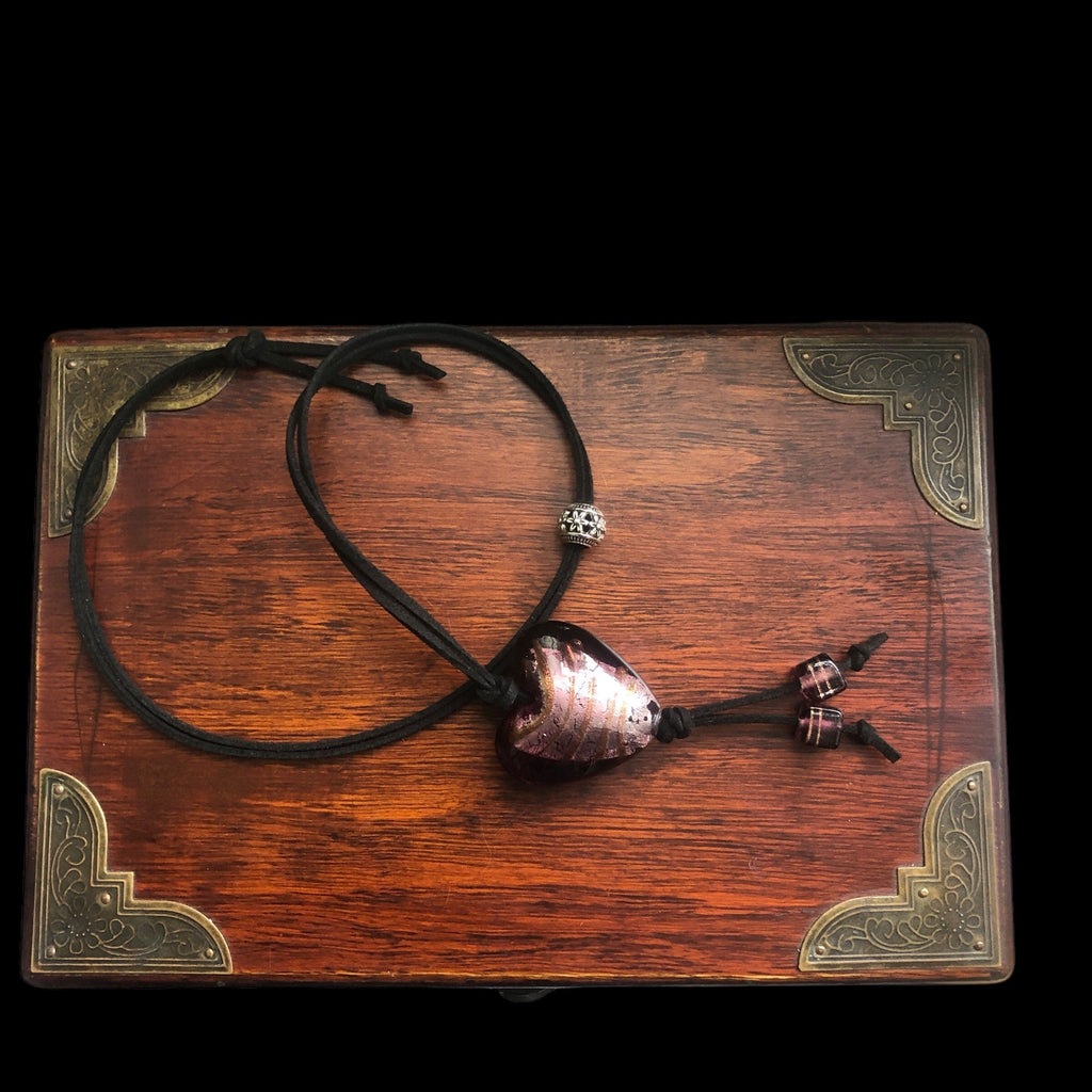 Purple Glass Heart Pendant Necklace Silver Chamber Jewellery Store