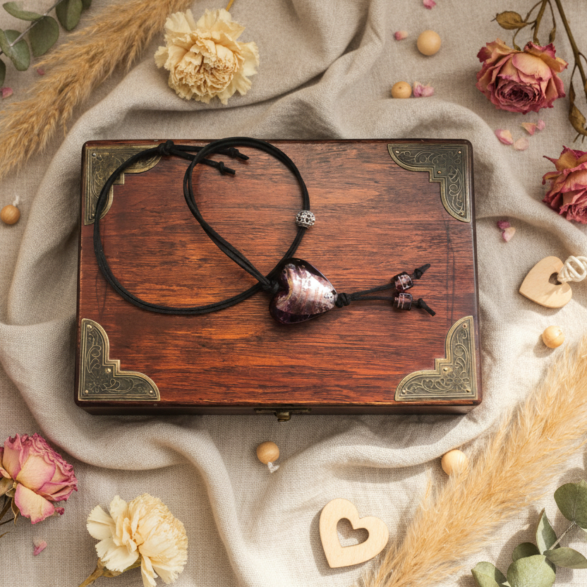 Purple Glass Heart Pendant Necklace - Handmade, One-of-A-Kind - Silver Chamber Jewellery Store