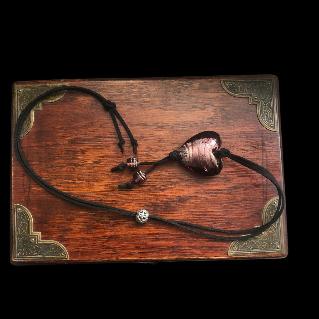 Purple Glass Heart Pendant Necklace Silver Chamber Jewellery Store