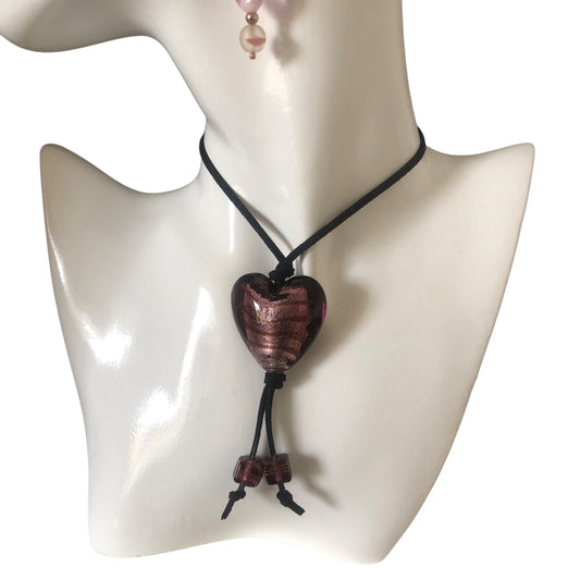 Purple Glass Heart Pendant Necklace Silver Chamber Jewellery Store